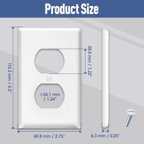 YesBes 15 Pack Outlet Covers Bulk, Light Switch Cover Plate Standard Size 1-Gang 4.50" x 2.75", Duplex Wall Plates, Outlet Covers Wall Plate, Polycarbonate Thermoplastic, White - Image 3