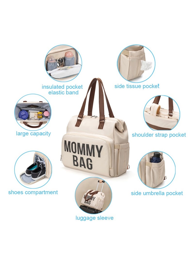Mama Tote Bag Maternity Diaper Mommy Large Capacity Bag Women Nappy Organizer Stroller Bag Baby Care Travel Backpack Mom Gifts,beige - Image 3