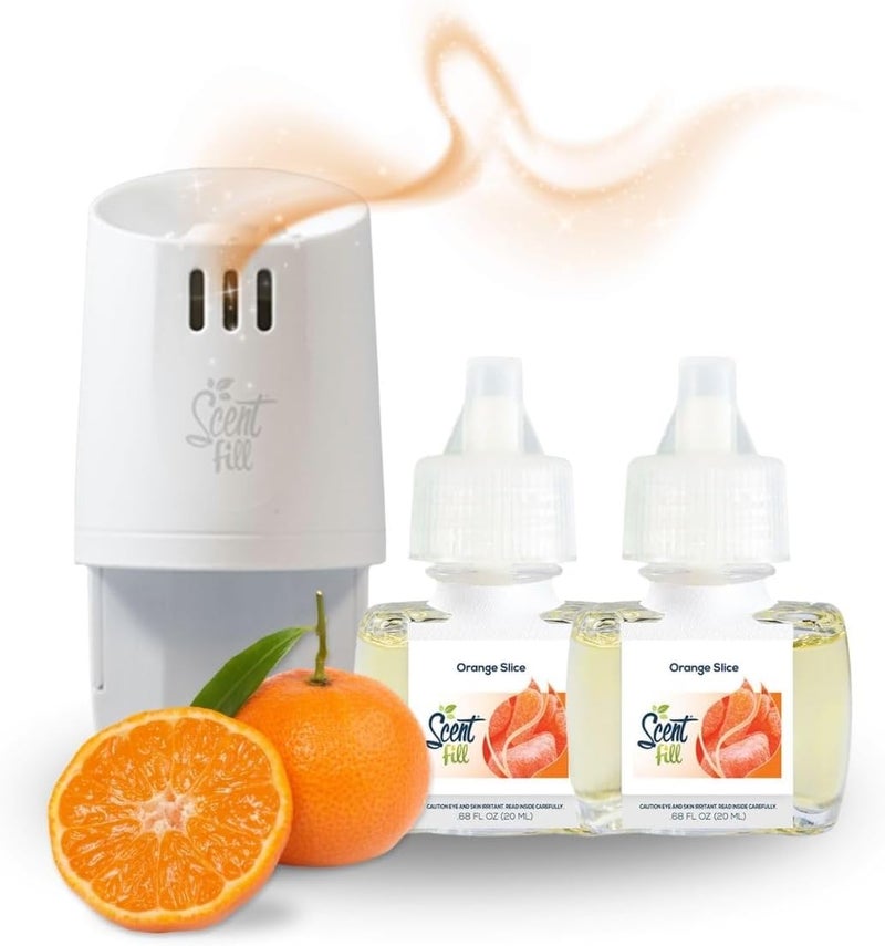 معطر هواء كهربائي من برائحة شريحة البرتقال، عبوات زيت عطري، عبوتان + ناشر عطر - Image 1