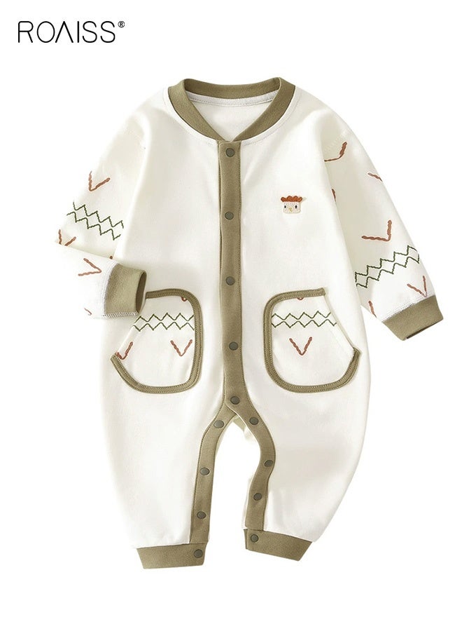 رويس رومبر قطعة واحدة للأطفال، بذلات مريحة للبشرة للأطفال، بيجامات للأطفال من الجنسين بأزرار وأربعة جيوب جانبية، بيجامات طويلة الأكمام للأطفال الرضع، ملابس نوم قطنية للأطفال حديثي الولادة، مناسبة للارتداء اليومي، التجمعات العائلية، صور الوالدين والأطفال - Image 1