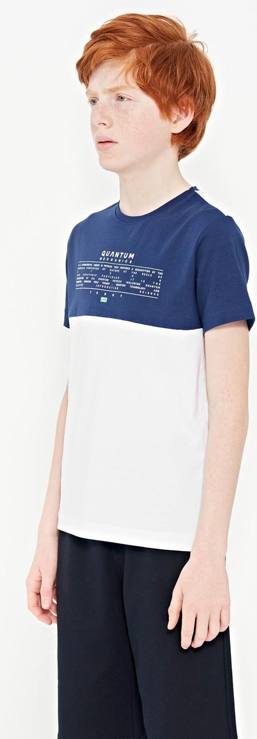 Tommy Life White Text Printed Color Block Standard Pattern O Neck Boy T-Shirt - 11134 - Image 5