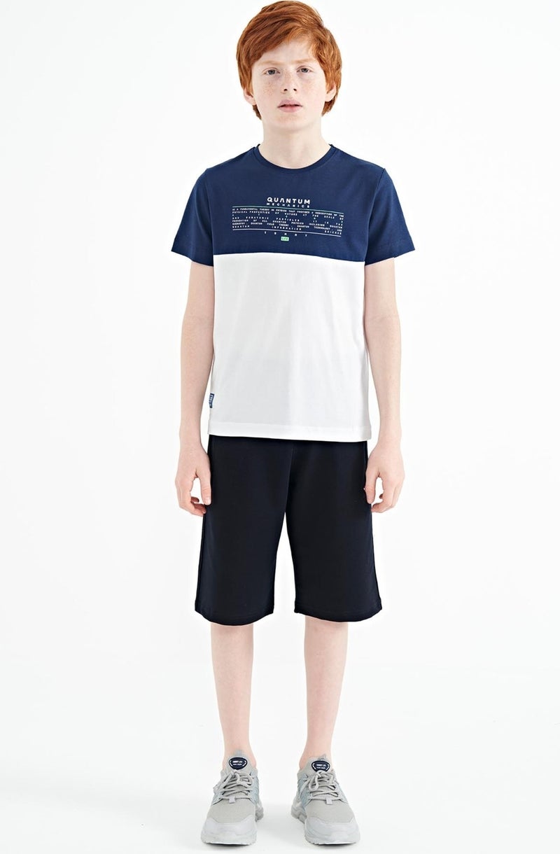 Tommy Life White Text Printed Color Block Standard Pattern O Neck Boy T-Shirt - 11134 - Image 2