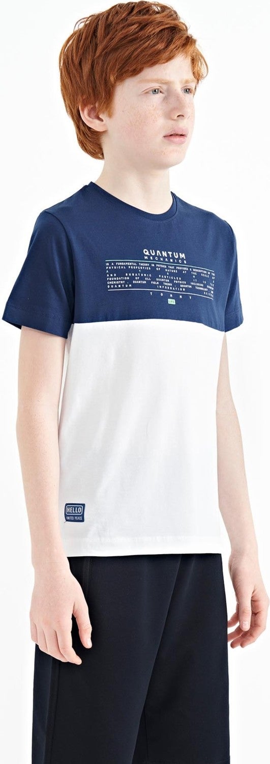 Tommy Life White Text Printed Color Block Standard Pattern O Neck Boy T-Shirt - 11134 - Image 3