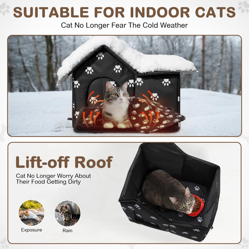Dansydaisy 3 Pcs 21"x 18" Outdoor Waterproof Cat House with Curtained Door Self Warming Pad Blanket Large Feral Cat Shelter Winter Paw Collapsible Kitty Dog Bed Outside, 3 Tent Stakes, Easy Assemble - Image 5