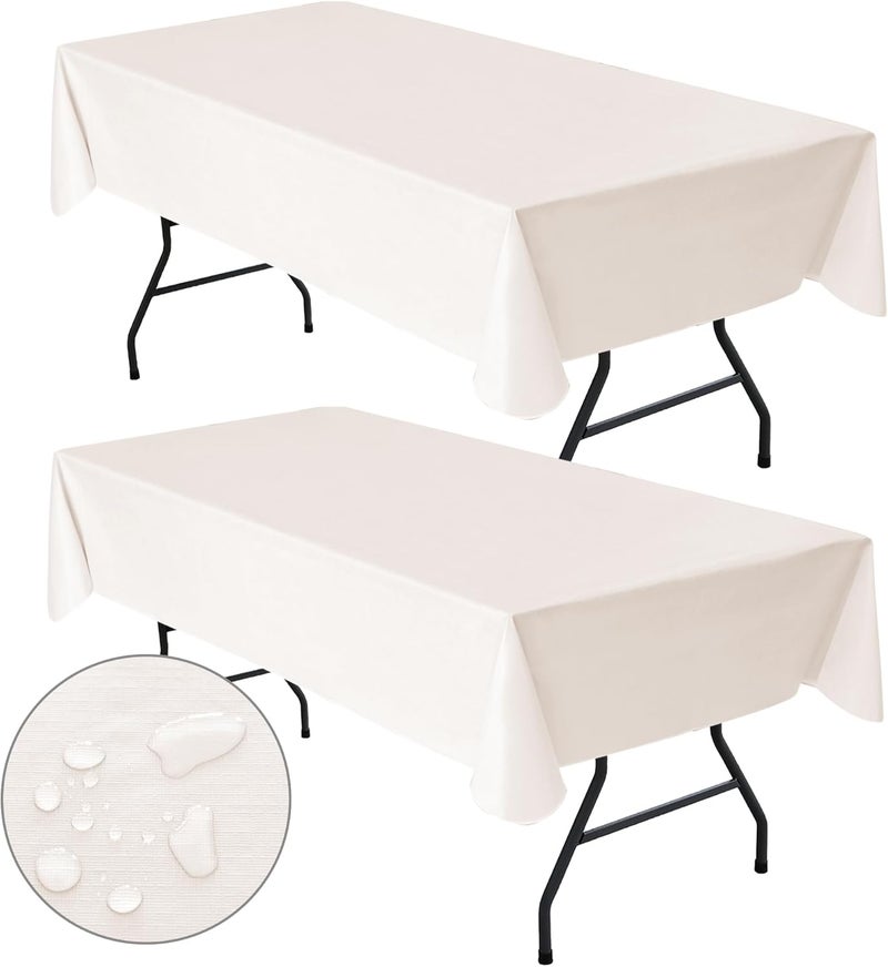 Nasitos 2 Pack Plastic Vinyl Tablecloths, 60x84 Inch, Beige, Reusable, Waterproof, Flannel Backed, Fits 6-8 Seats, Perfect for Bridal Shower, Wedding, Holiday Dinner - Image 1