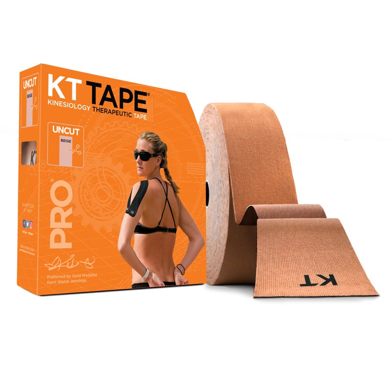 KT TAPE شريط KT، شريط كينيسيو للياقة البدنية الاصطناعي PRO، 125' لفة غير مقطوعة، بيج خفي - Image 1