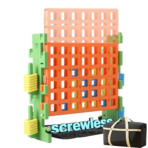 SDADI Screwless Giant 4inaRow Game Set with BlockStyle Assembly Adjustable Height 4toScore Connect Game Portable Family Yard Game for Indoor Outdoor Play - Image 1