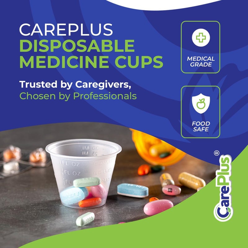 CARE PLUS Disposable Medicine Cups (200 Count - 1 oz) – Sturdy Plastic Measuring & Dosing Cups with Easy-to-Read Embossed Measurement – 30ml Med Cups for Pills, Liquid Medication, Mixing, Paint & More - Image 2