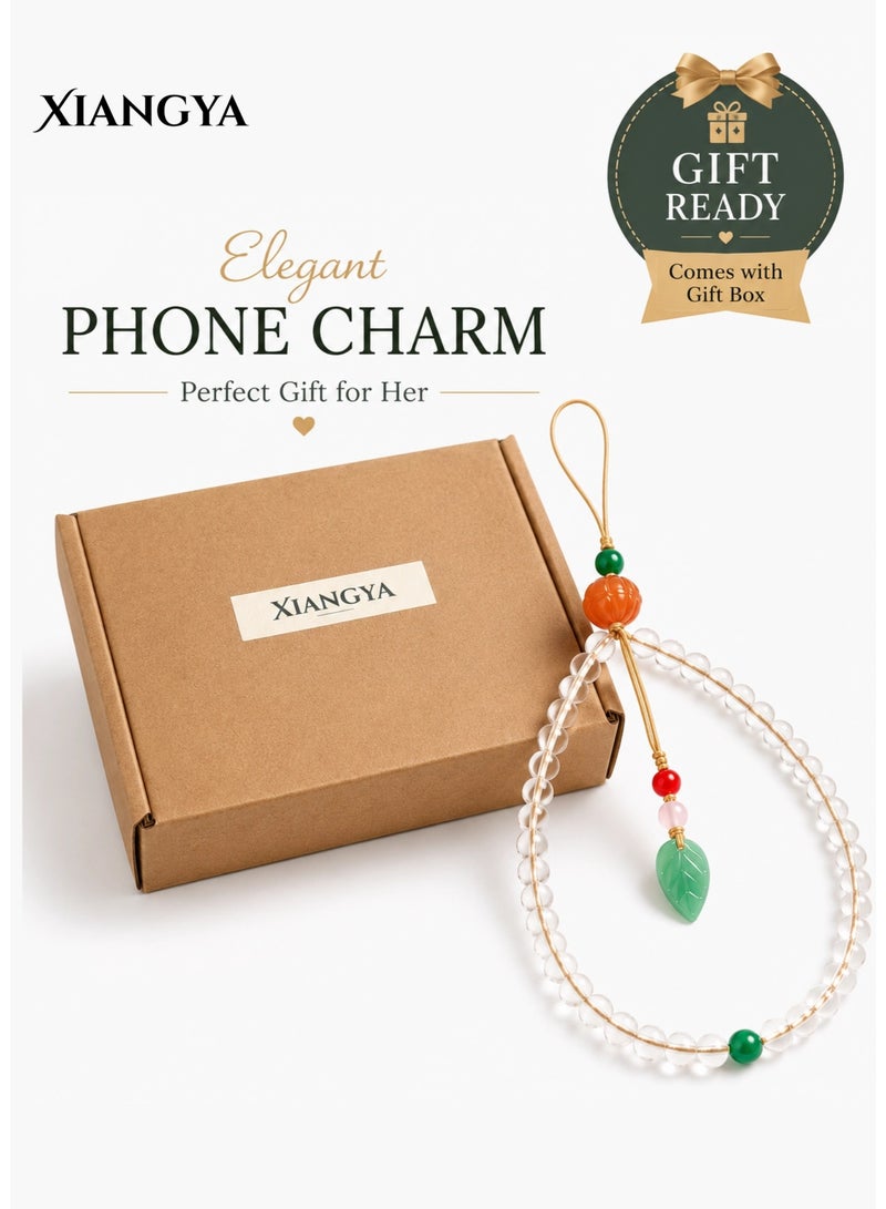 شيانغ يا  سلسلة هاتف Phone Charm Strap المزينة بالخرز، سلسلة هاتف مع قلادة أوراق مصنوعة من البلورات، إكسسوار هاتف مصنوع يدويًا مضاد للسقوط - Image 1