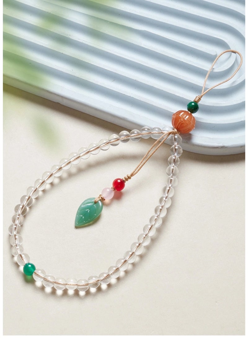 شيانغ يا  سلسلة هاتف Phone Charm Strap المزينة بالخرز، سلسلة هاتف مع قلادة أوراق مصنوعة من البلورات، إكسسوار هاتف مصنوع يدويًا مضاد للسقوط - Image 5