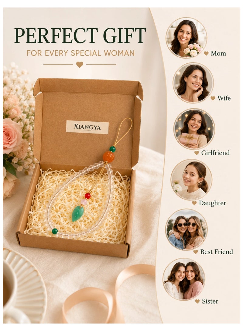شيانغ يا  سلسلة هاتف Phone Charm Strap المزينة بالخرز، سلسلة هاتف مع قلادة أوراق مصنوعة من البلورات، إكسسوار هاتف مصنوع يدويًا مضاد للسقوط - Image 3