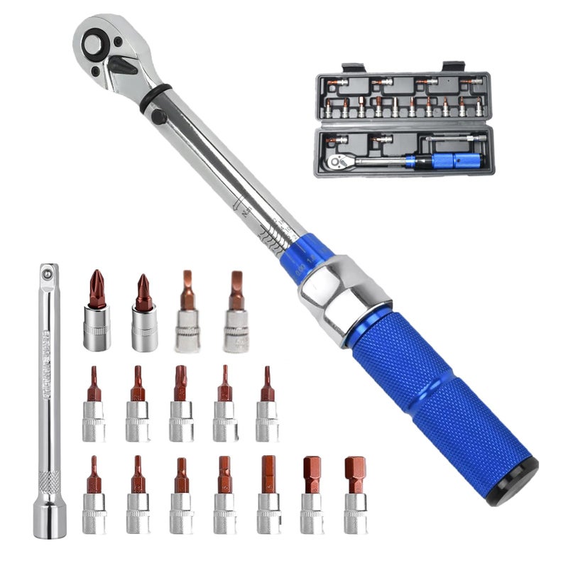 COTOUXKER Bike Torque Wrench Set, 1/4 Inch Drive Torque Wrench 2 to 24 Nm Bicycle Tool Kit for MTB Mountain Road Bikes with Allen Key, Torx Sockets, Extension Bar - Image 1