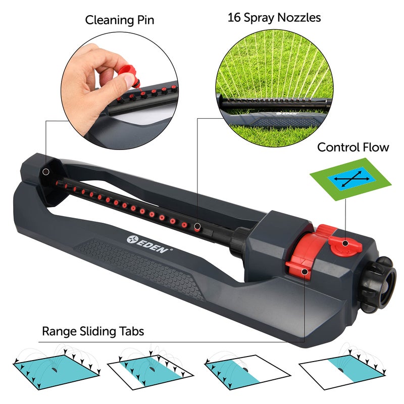 Eden 94105 Weighted Oscillating Sprinkler | Covers Up to 3,600 sq. ft., 16 Precision Nozzles, Adjustable Range, Flow Control, Turbo Drive Motor, Quick Connect Bundle - Image 3