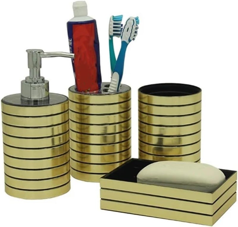 Soap Dispenser Set Set of 4 Plastic Bathroom Accessories Set Toothbrush Holder Toothpaste Dispenser Case Soap Box Toilet Shower Storage(Silver) - Image 4