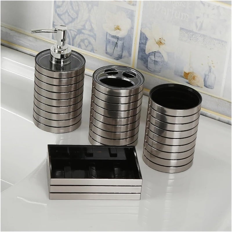 Soap Dispenser Set Set of 4 Plastic Bathroom Accessories Set Toothbrush Holder Toothpaste Dispenser Case Soap Box Toilet Shower Storage(Silver) - Image 1