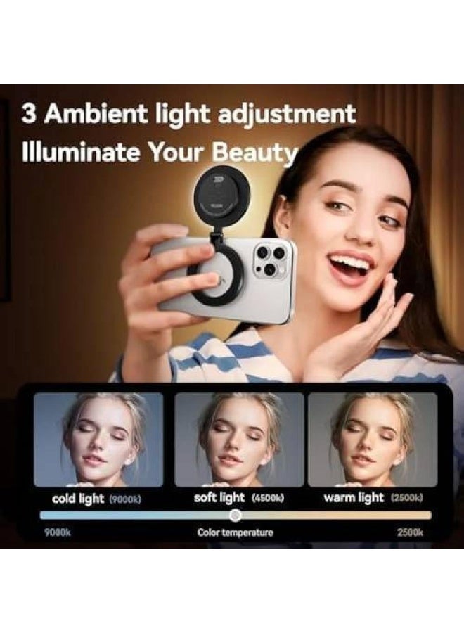 يوفو حلقة إضاءة تصوير مغناطيسية YOUFO Y4880 – قابلة للطي، 3 درجات إضاءة محيطة (دافئة/باردة)، تثبيت MagSafe، وتستخدم كـ مسند هاتف. - Image 2