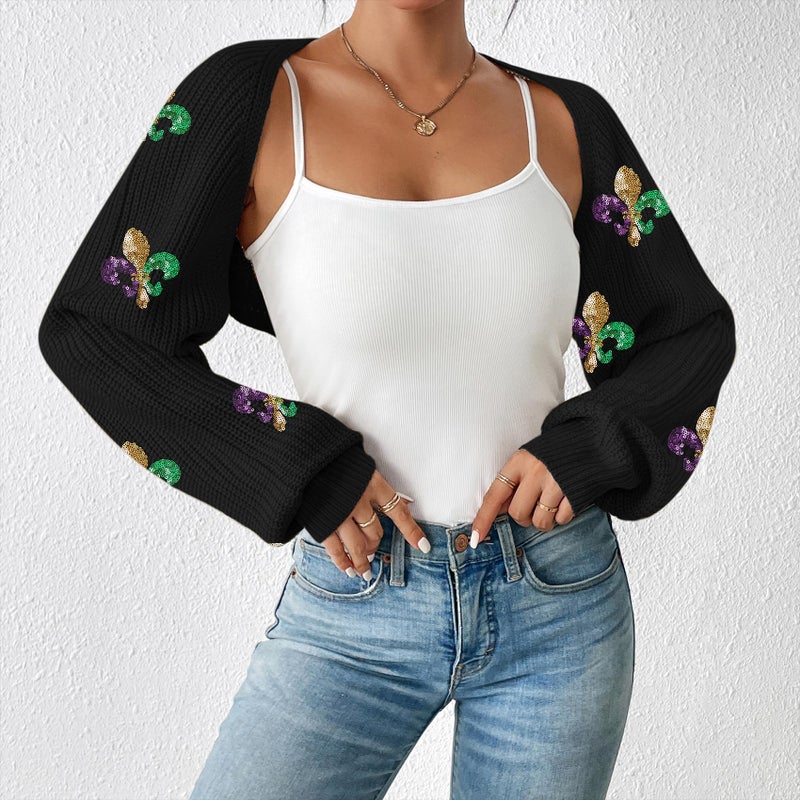 Durio Bolero Shrug Mardi Gras Cardigan for Women Cropped Womens Sweater Tops Y2K Long Sleeve Cropped Open Front Top Womens Gifts Small - Image 4
