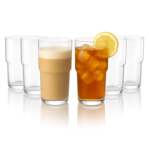 LEMONSODA Stackable Iced Coffee Glasses Set of 6 4815 and 21oz Drinking Glasses for Lattes Tea Coffee and Water 21oz Set of 6