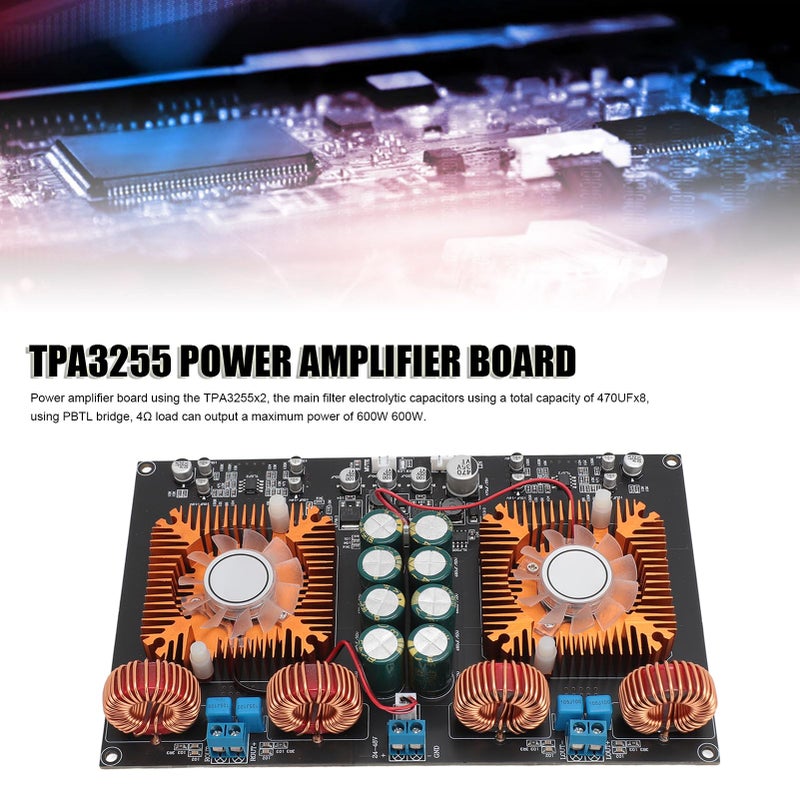 Ashata TPA3255 Power Amplifier Board, Digital Stereo Amplifier Board, Dual Core Class D High Power 600W 600W DIY Audio Power Amp Module for Home Theater - Image 3
