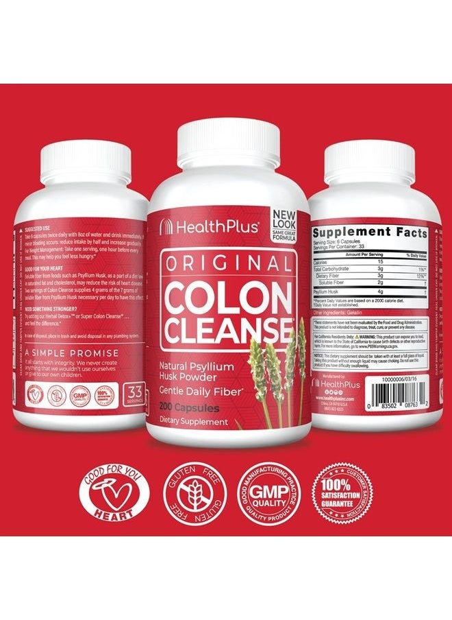 Health Plus Colon Cleanse - Natural Daily Fiber - Gluten Free, Detox, Heart Healthy (200 Capsules, 33 Servings)  - Image 2