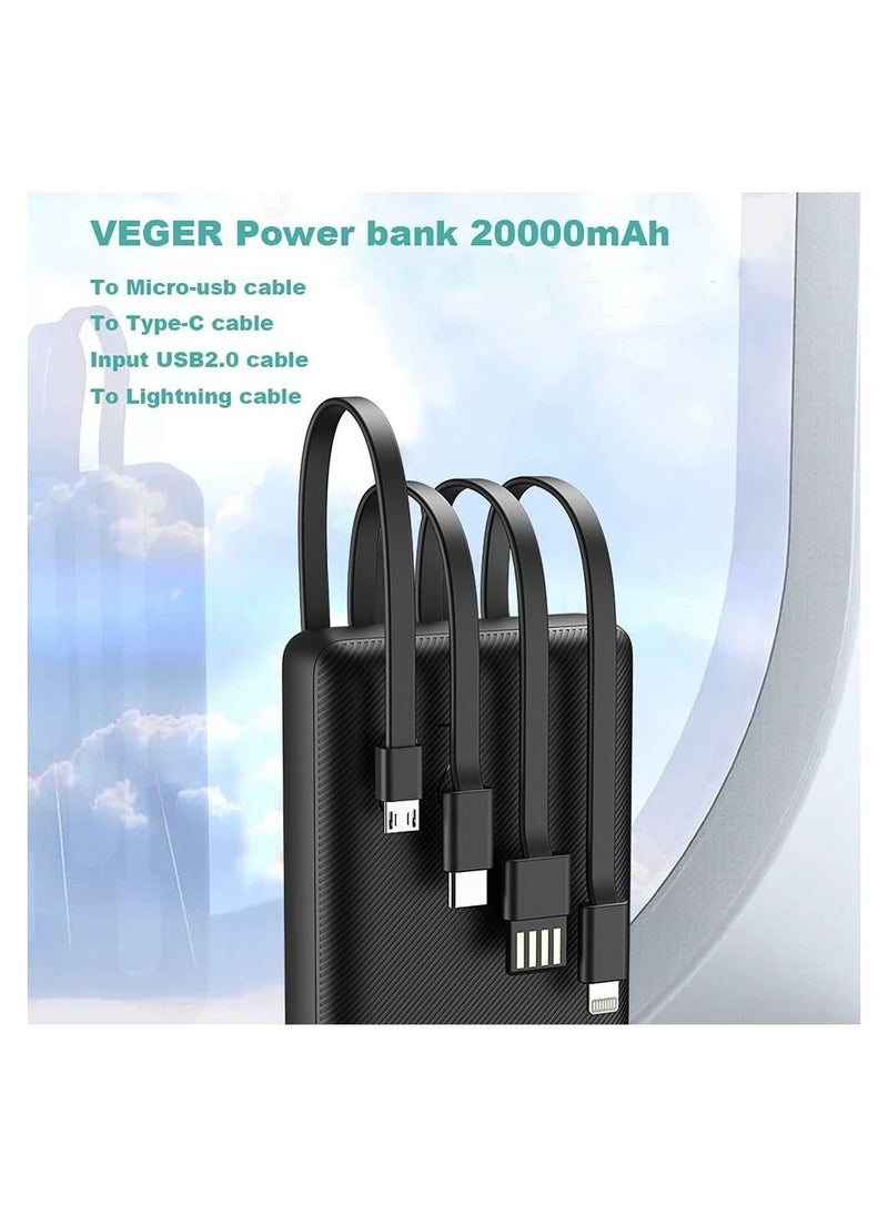 Generic - Portable Power Bank 20000mAh built-in cables, QI Fast Charge Slim Power Bank 20000mAh, Digital Display Power Bank 20000mAh for Iphone,Samsung - Image 1