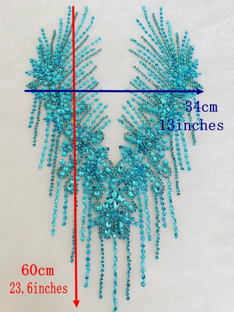 Zbroh Pure Handmade Rhinestones Applique Sew on Beads Trim Patches for Wedding Dress 23x13 Inches (Silver), Rectangular - Image 4
