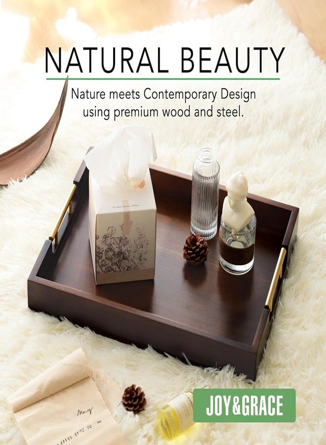 Joy&Grace Ottoman Tray for Living Room, Large Acacia Wooden Serving Tray with Handles for Coffee Table, Breakfast in Bed, Food Dinner, Decorative Tray (Color Brown, 16.7" x 12.8" x 2") - Image 2