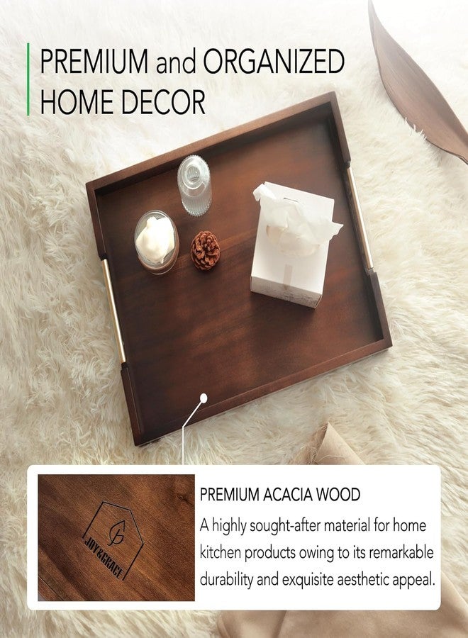 Joy&Grace Ottoman Tray for Living Room, Large Acacia Wooden Serving Tray with Handles for Coffee Table, Breakfast in Bed, Food Dinner, Decorative Tray (Color Brown, 16.7" x 12.8" x 2") - Image 4