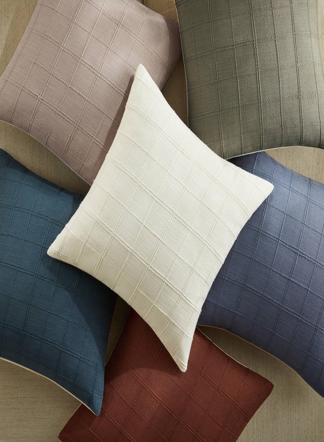 ZeeMart Linen Checked Throw Pillow Covers Set of 2, 18x18 Inch Ivory/Cream, Farmhouse Decorative Single Sided Grid Embroidered Couch Pillow Cases Off White Cotton Linen Cushion Covers - Image 5