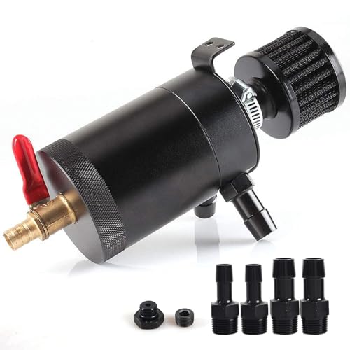 WENJTP Oil Catch Can Kit with 4 Adapters + Breather Filter Drain Valve Plug 2 Ports (1 oulet + 1 inlet) 150ml Universal Aluminum Baffled Oil Reservoir Tank Oil Separator HTRACING (Red) - Image 1
