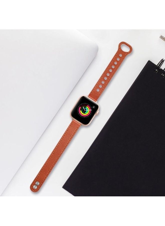 NIBEMINENT Double Stud For Apple Watch Series 7 45mm/6 & SE 5 4 44mm/3 2 1 42mm Dark Brown - Image 5