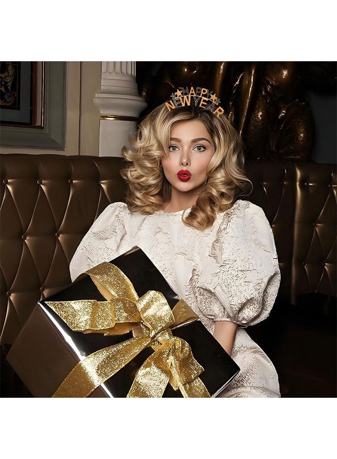 ZVEV New Years Headbands for Women - Rhinestone Happy New Year Headband - New Years Decorations 2025 - New Years Eve Headband - 2025 New Years Eve Party Supplies (Black Gold) - Image 4