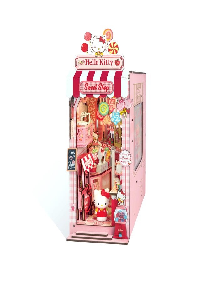 Hands Craft Hello Kitty Sweet Shop Book Nook Kit - Official Sanrio DIY Miniature Shelf Insert with Touch LED - 149-Piece 3D Puzzle for Adults & Teens - Kawaii Decor, Collectible Diorama Craft Kit - Image 1
