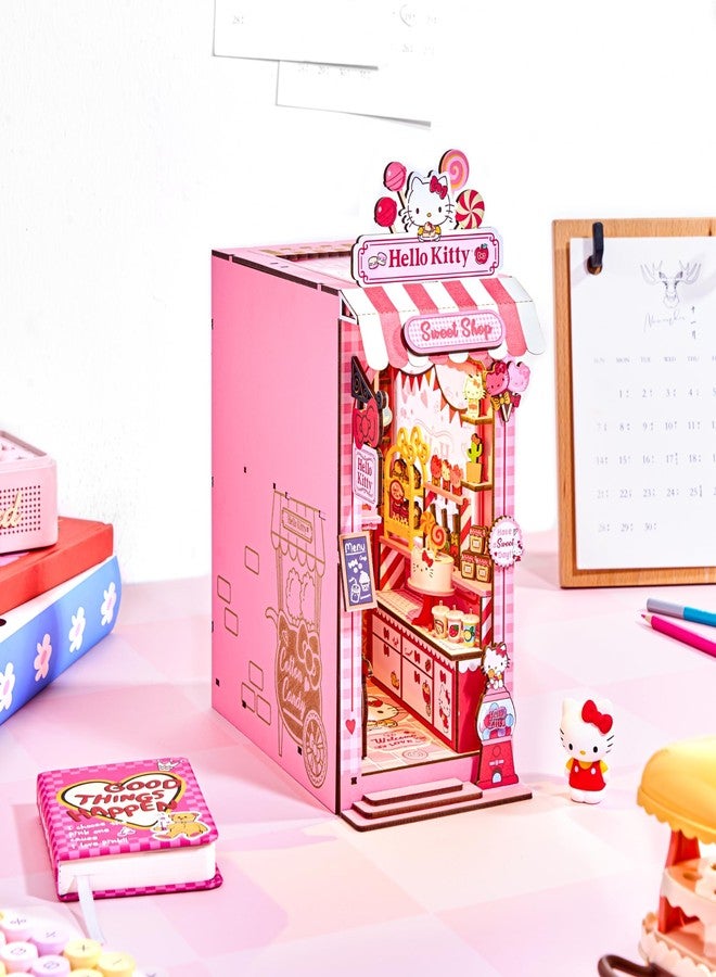 Hands Craft Hello Kitty Sweet Shop Book Nook Kit - Official Sanrio DIY Miniature Shelf Insert with Touch LED - 149-Piece 3D Puzzle for Adults & Teens - Kawaii Decor, Collectible Diorama Craft Kit - Image 2