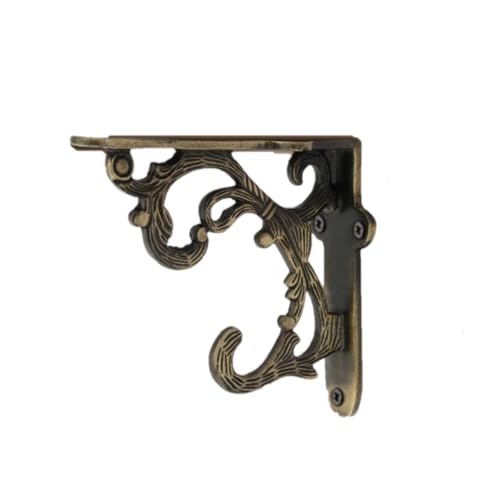 GHAR DWAR Metal Handcrafted Shelf Bracket for Floating Shelves L Angle Decorative L Shaped Corner Brace Joint Heavy Duty Wall Mounted Shelf Supporter Corner Brace Holder (Pack of 4, Brass Antique) - Image 3