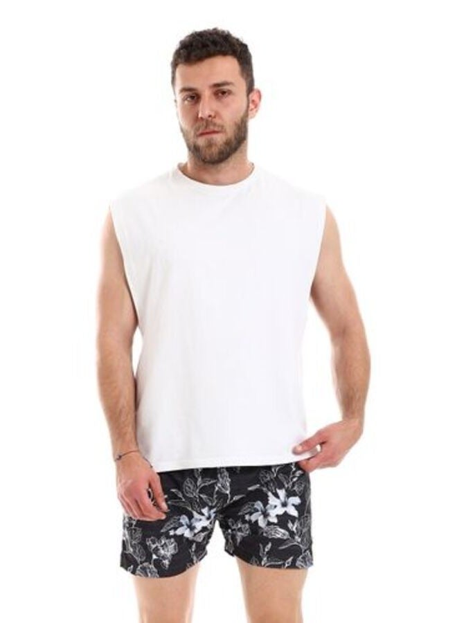 Pavone Flowers Patterned Elastic Waist with Sided & Back Pockets Swim Short-Black - Image 5