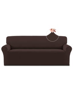 Easy-Going Easy-Going Fleece Stretch Sofa Slipcover Spandex Non-Slip Soft Couch Sofa Cover, Washable Furniture Protector with Anti-Skid Foam and Elastic Bottom for Kids, Pets(Sofa, Chocolate)  - Image 1