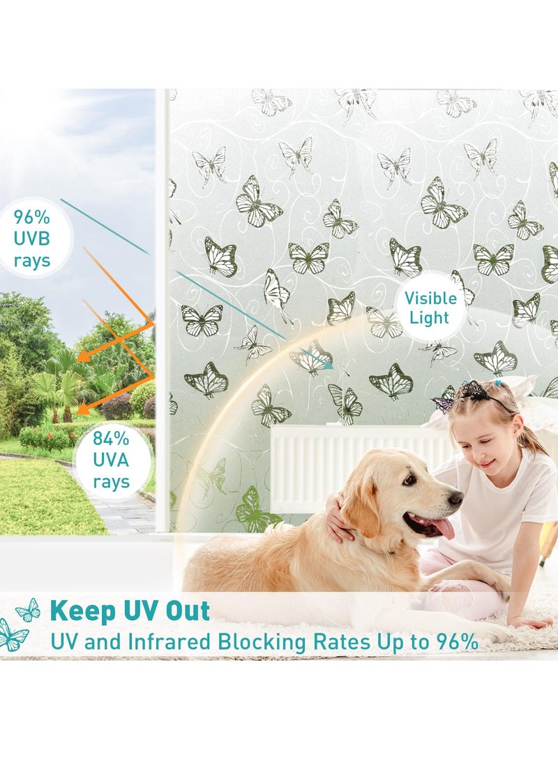 Excefore Window Privacy Film, 3D Crystal Window Tint, Butterfly Decorative Non-Adhesive, Privacy Frosted Self- Adhesive Opaque Static Glass Window Film Clings Removable Anti UV, 17.7x78.7in - Image 2