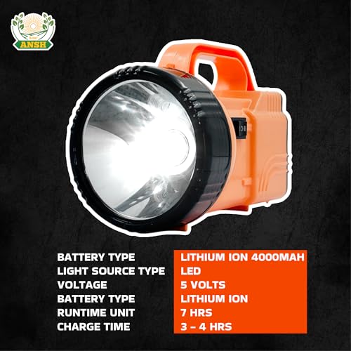 AGRIANSH Rechargeable Kisan Torch – 5W Waterproof LED Light with 4000mAh Battery | Long Distance Beam Torch for Farmers, Field Use & Rural Areas - Image 4