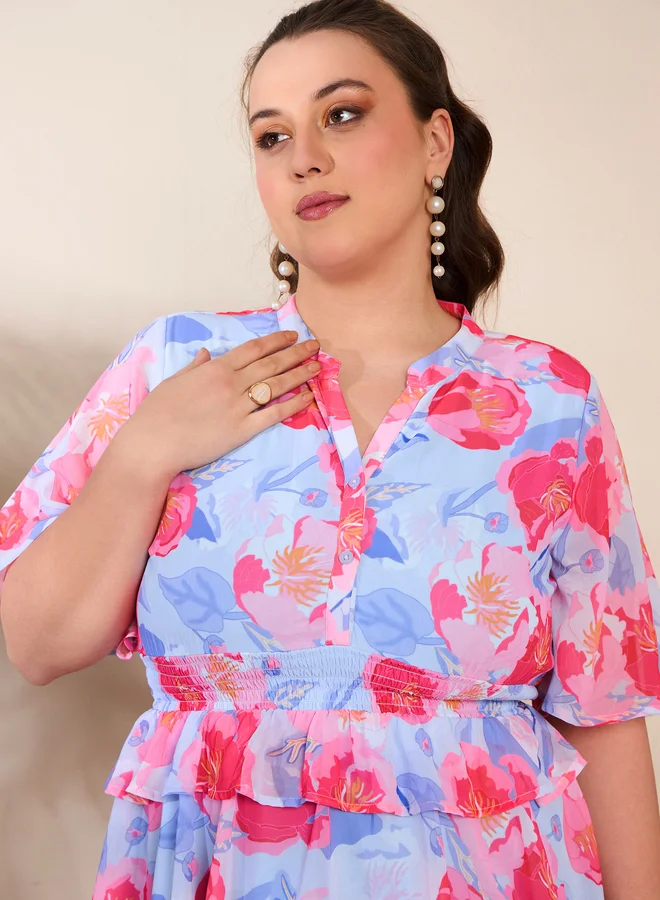 SASSAFRAS Floral Ruffle Mini Dress