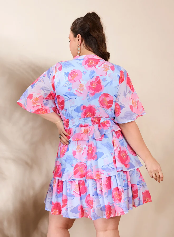 SASSAFRAS Floral Ruffle Mini Dress