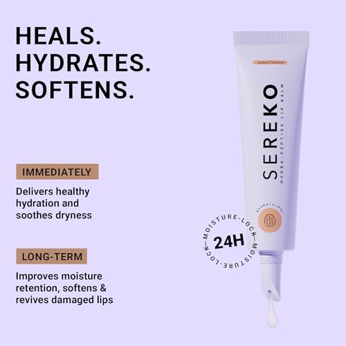 SEREKO Ceramides & Peptide Lip Balm for Dry & Chapped Lips | Long-Lasting Hydration, 24H Moisture, Repair & Smooth | non-glossy for Men | Non-Tinted, Salted Caramel – 8g - Image 2