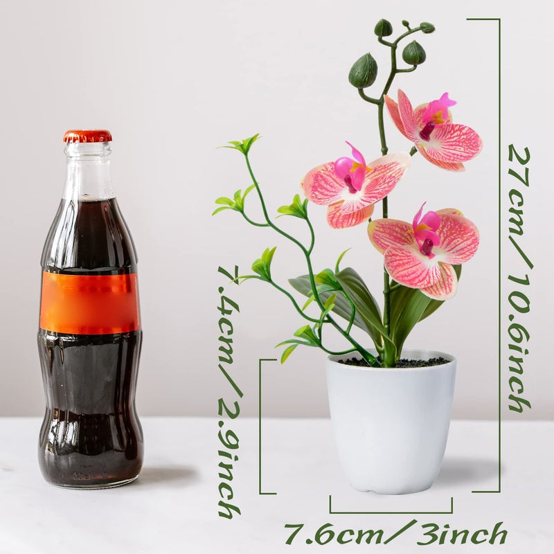 XONOR 4Pcs Artificial Orchid Flowers Mini Potted Orchid Flowers Fake Orchids with Plastic Vase for Home Office Wedding Table Centerpiece Decoration (Purple&Red) - Image 2