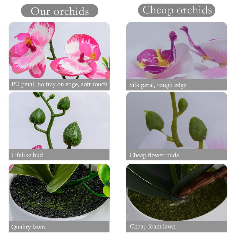 XONOR 4Pcs Artificial Orchid Flowers Mini Potted Orchid Flowers Fake Orchids with Plastic Vase for Home Office Wedding Table Centerpiece Decoration (Purple&Red) - Image 3