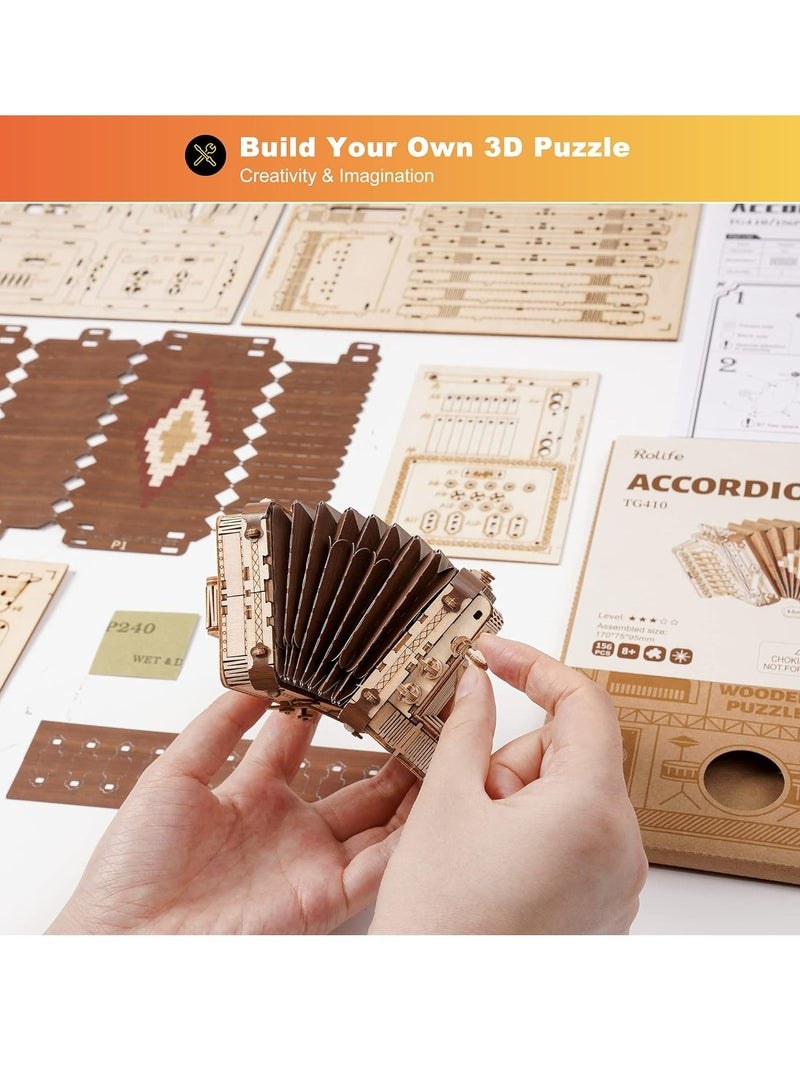 Robotime Rolife ACCORDION Model 3D Wooden Puzzle TG410, 3D Wooden Puzzles for Adults/Teens, Creative Home Decor, Unique Gift for Craft Hobby Adults/Teens - Image 2