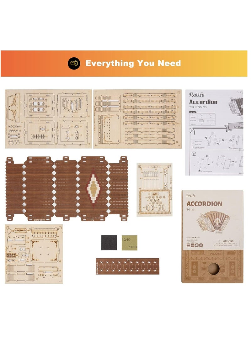 Robotime Rolife ACCORDION Model 3D Wooden Puzzle TG410, 3D Wooden Puzzles for Adults/Teens, Creative Home Decor, Unique Gift for Craft Hobby Adults/Teens - Image 5
