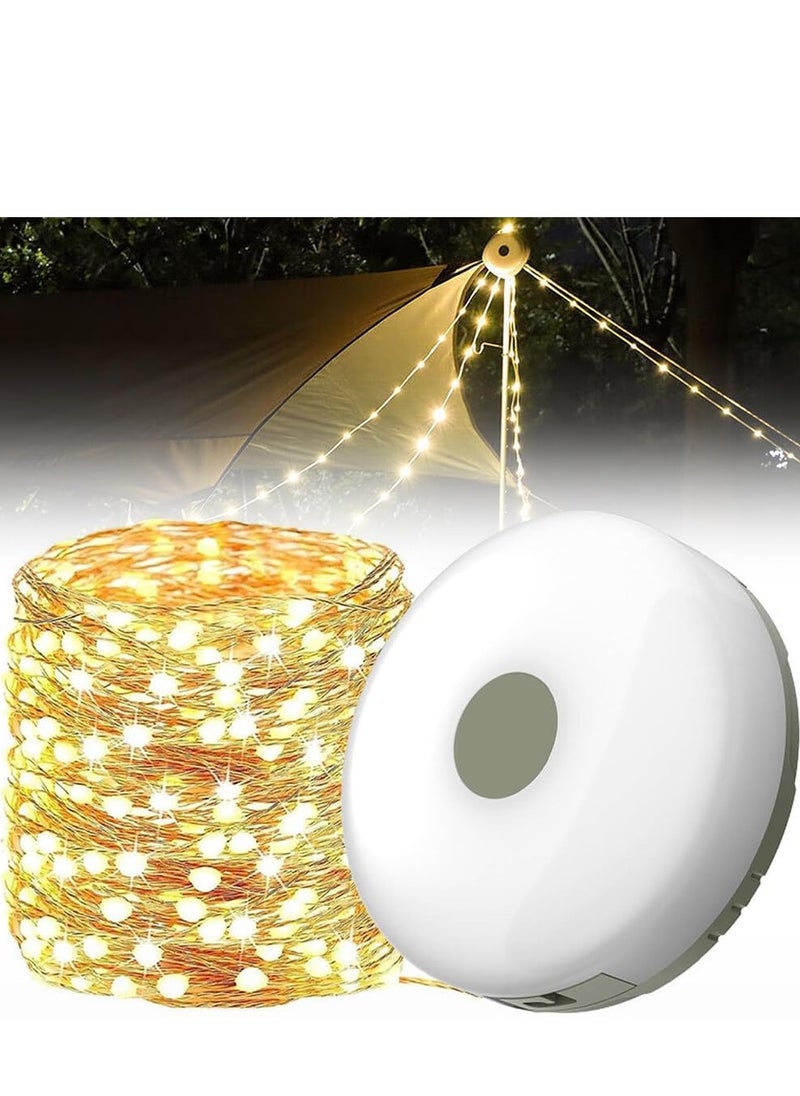 ELTRAZONE Camping String Lights, 10M Outdoor Waterproof Portable Stowable String Light, Warmyard Lights with 5 Lighting Modes, USB Rechargeable Outdoor String Lights for Camping Trips, RV, Hiking [Energy Class A]  - Image 1