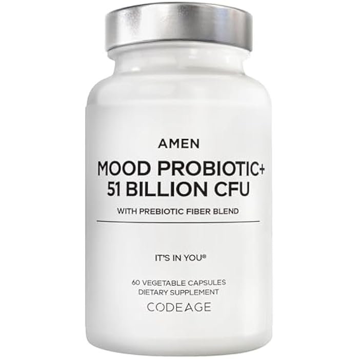 Amen Mood Probiotic Supplement 51 Billion CFU - Organic Prebiotics and Probiotics - Acidophilus Probiotic Pills, Fibers - Mood Organic Ashwagandha, Blueberries - Vegan & Non-GMO - 60 Capsules - Image 1