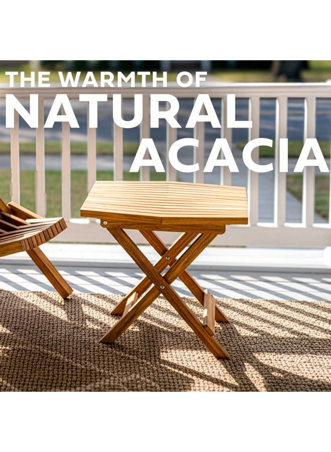 Melino Wooden Folding Outdoor Side Table 18x16x16 in, FSC Certified Acacia Wood Weatherproof Small Table for Patio, Porch, Pool, Backyard, Garden, Balcony & Deck - Natural - Image 2
