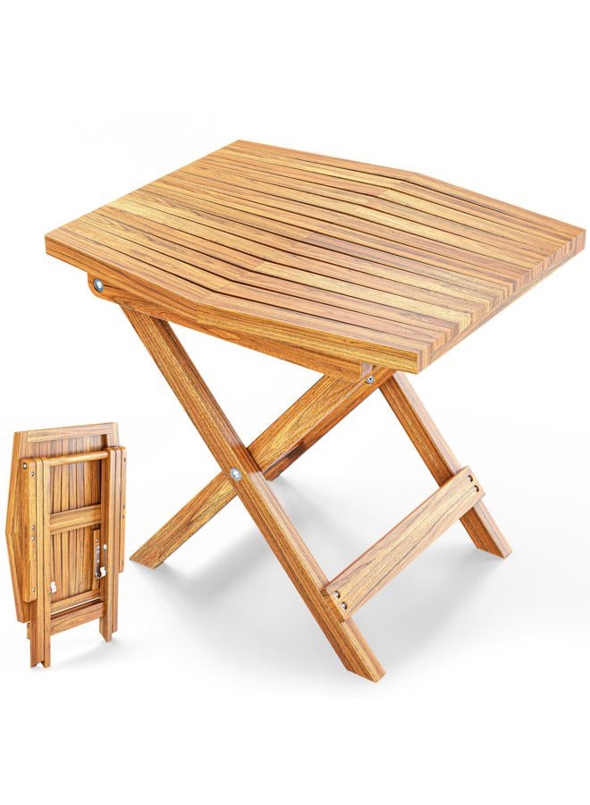 Melino Wooden Folding Outdoor Side Table 18x16x16 in, FSC Certified Acacia Wood Weatherproof Small Table for Patio, Porch, Pool, Backyard, Garden, Balcony & Deck - Natural - Image 1
